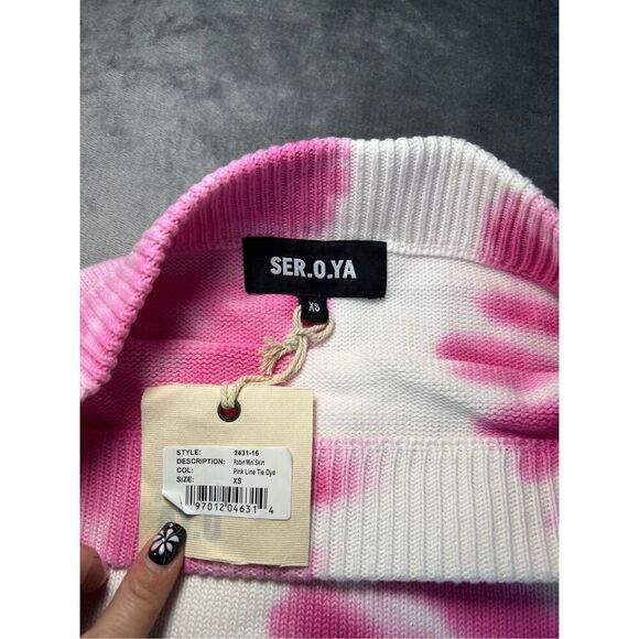 Revolve SER.O.YA Skirt Womens Sz XS Pink Line Tie Dye Robin Mini Distressed Knit - Picture 3 of 8